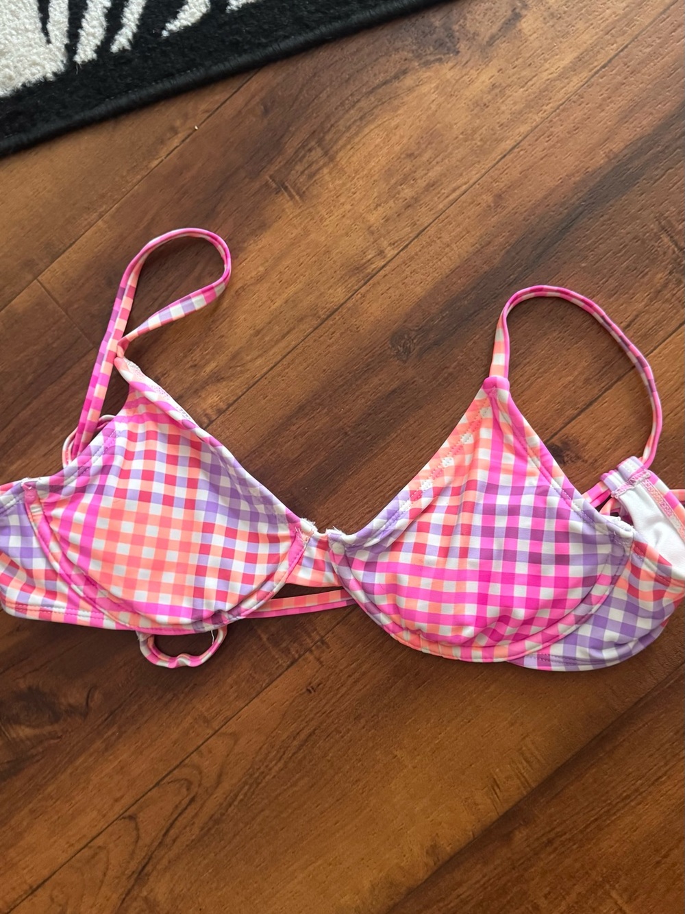 Xhilaration Pink, Purple & Orange Gingham Bikini Top women’s size medium